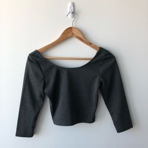 Tobi Off The Shoulder Dark Grey Crop Top
